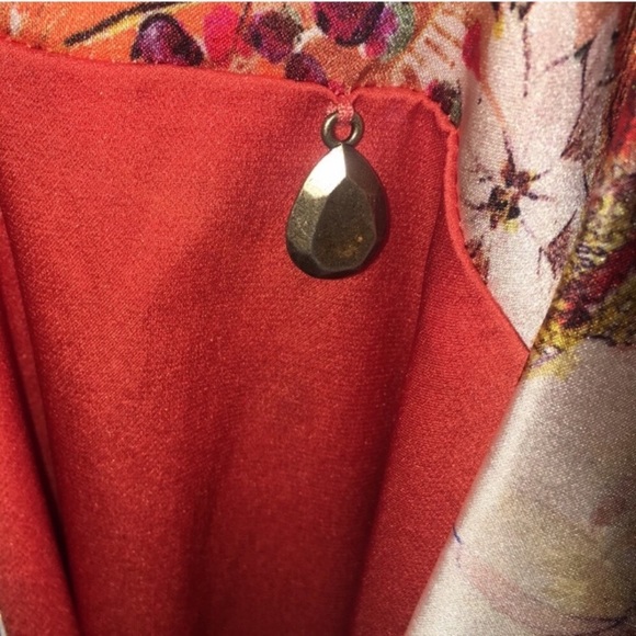 St. John Silk Chrysanthemum Charmeuse Orange Floral Cowl Drape Shift Mini Dress - Picture 6 of 10